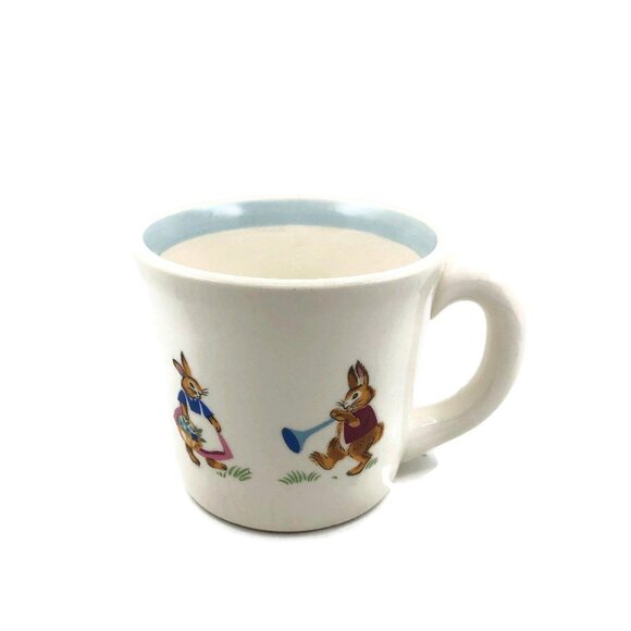 Vintage Ceramic Baby Mug with Bunny Rabbits, Nursery Babies Room Decor - Picture 1 of 9
